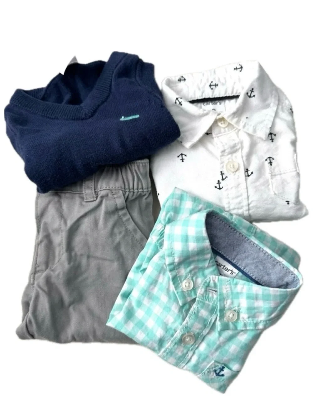 Nautical 4pc Baby Boy Preppy Sweater Vest Shirts Pants Set 3m Blue Grey White